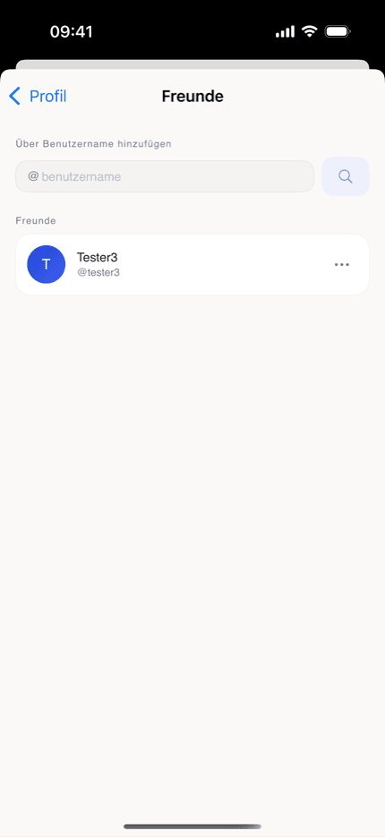 bksmrt Freunde-Bereich mit Suche nach Benutzername und Freundesliste